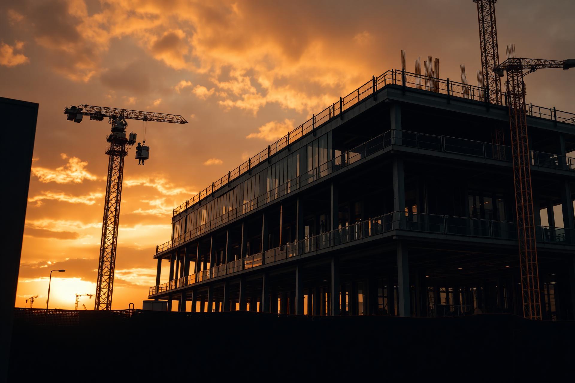 Modern construction site at golden hour